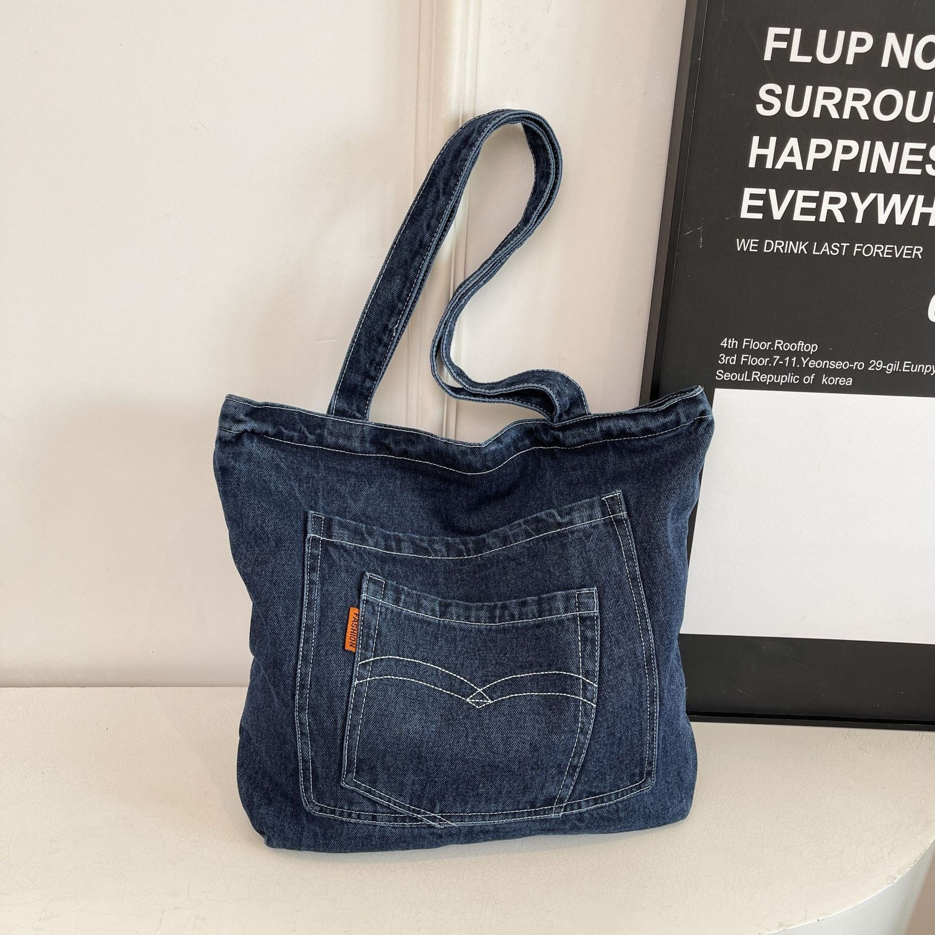 Denim Commuter Shoulder Bag Large Capacity Simple Style