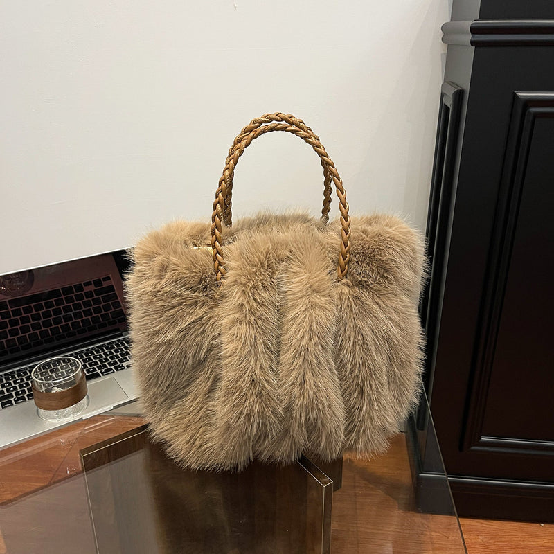 Fashion Plush Cloud Bag Large Capacity Fluffy Tote Casual Shoulder Bag