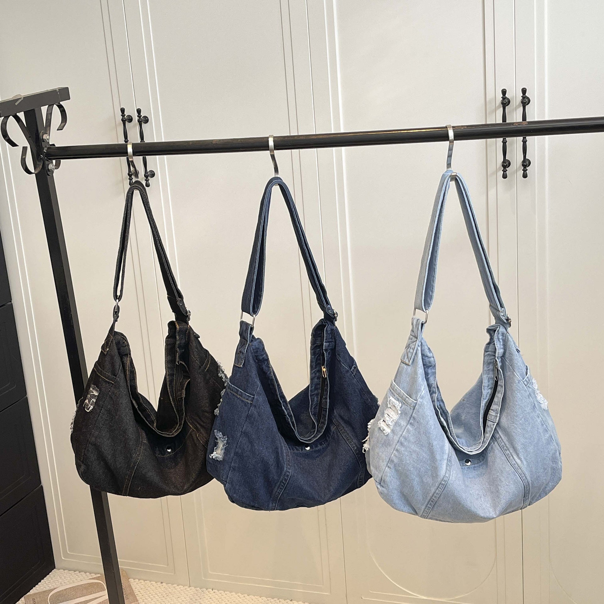 Harajuku Washed Denim Messenger Bag Literary Style Dumpling Bag