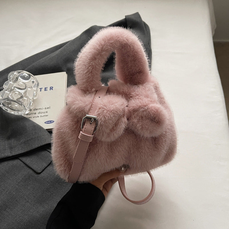 Retro Plush Bow Bag Fluffy Fashion Messenger Bag
