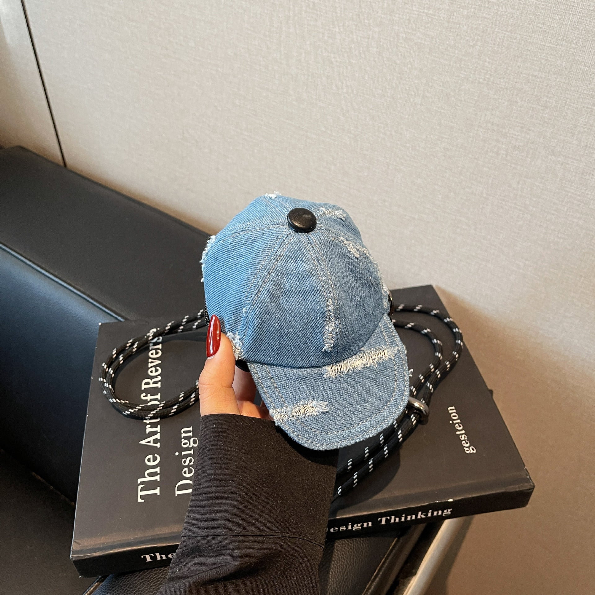 Denim Baseball Cap Messenger Bag with Earphones Storage