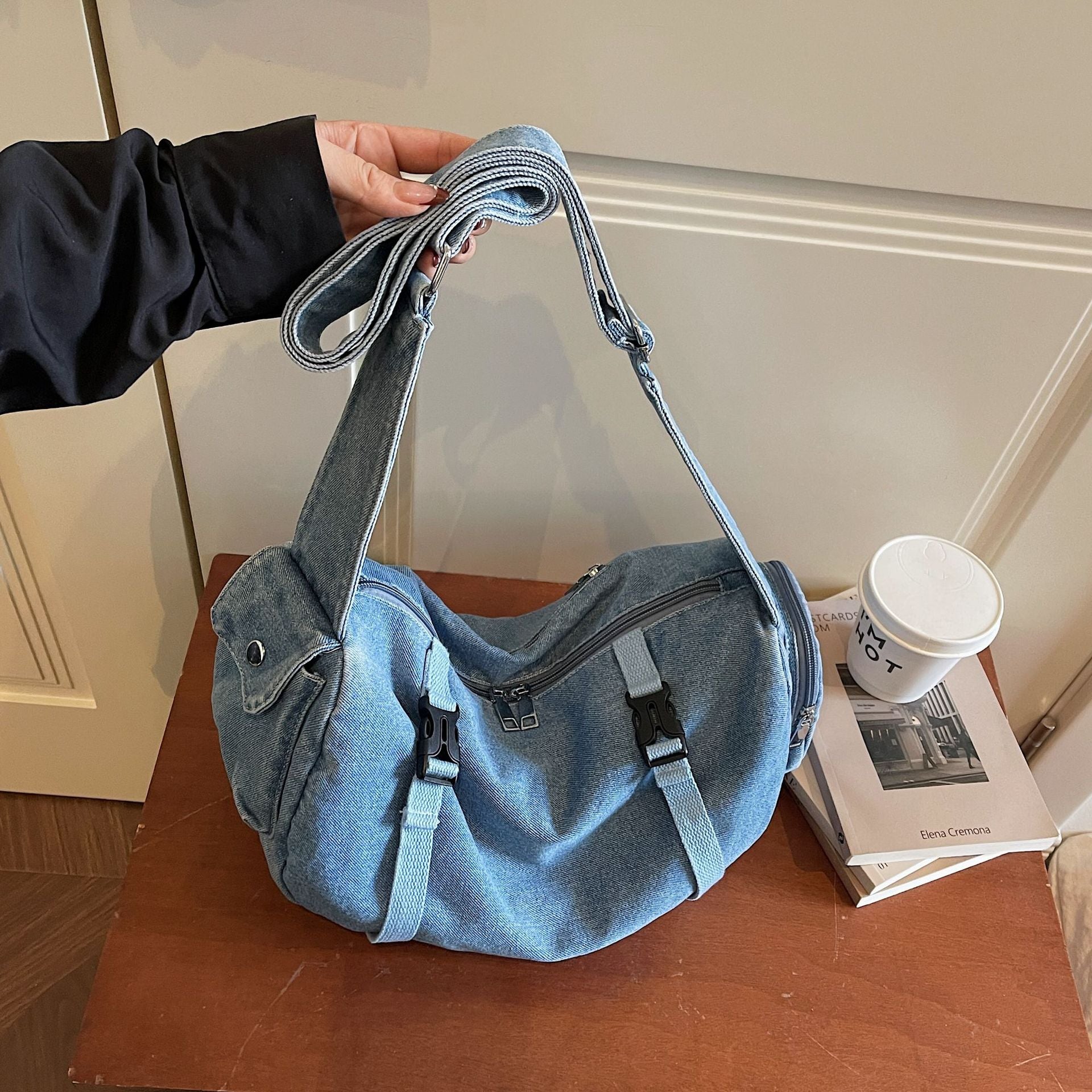 Trend Street Denim Commuter Bag Large Capacity Outdoor Travel Fitness