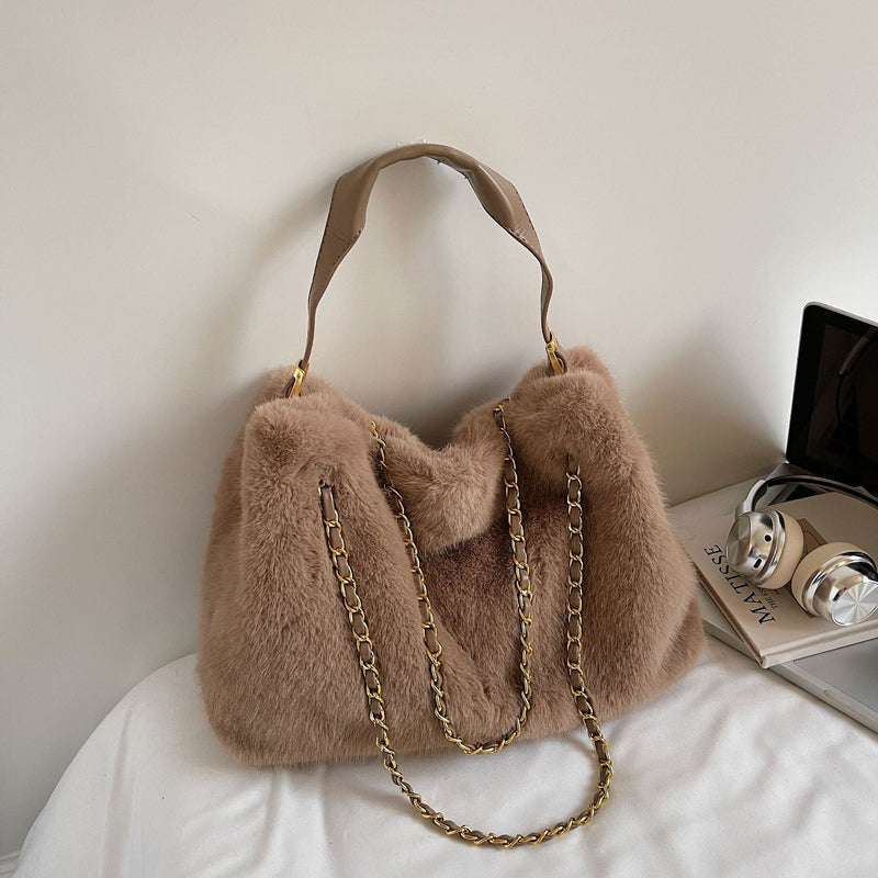 Retro Plush Chain Women's Bag - Large Capacity Underarm Bag
