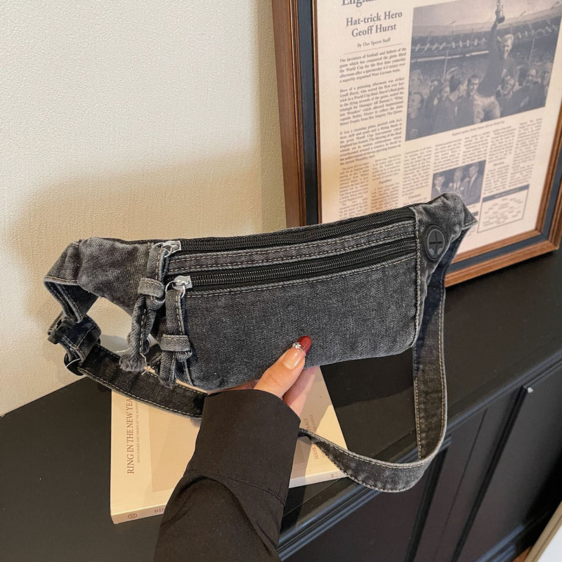 Retro Denim Fanny Pack Casual Shoulder Bag Trendy Versatile