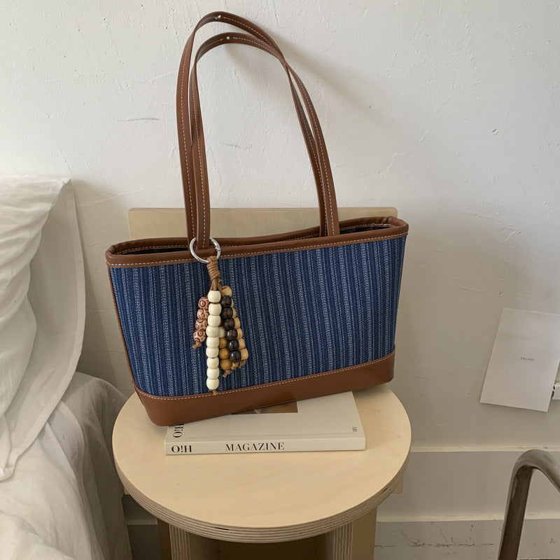Ins Splicing Denim Tote Bag Large Capacity Women's Shoulder Bag