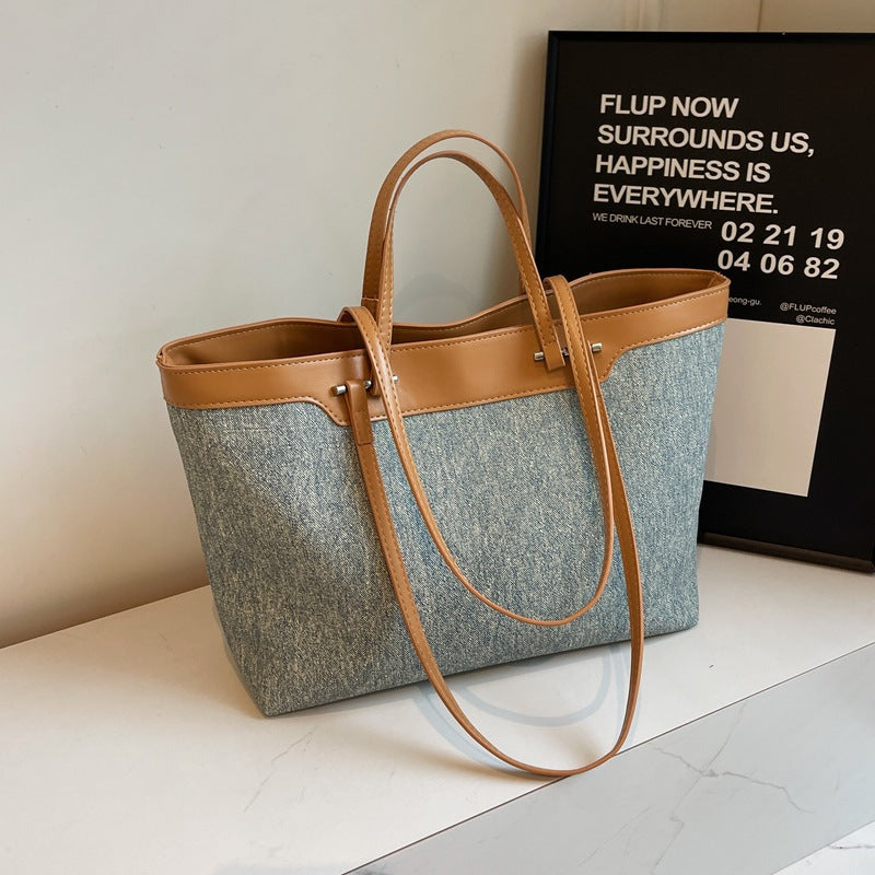 Denim Shoulder Bag Large Capacity Daily Tote