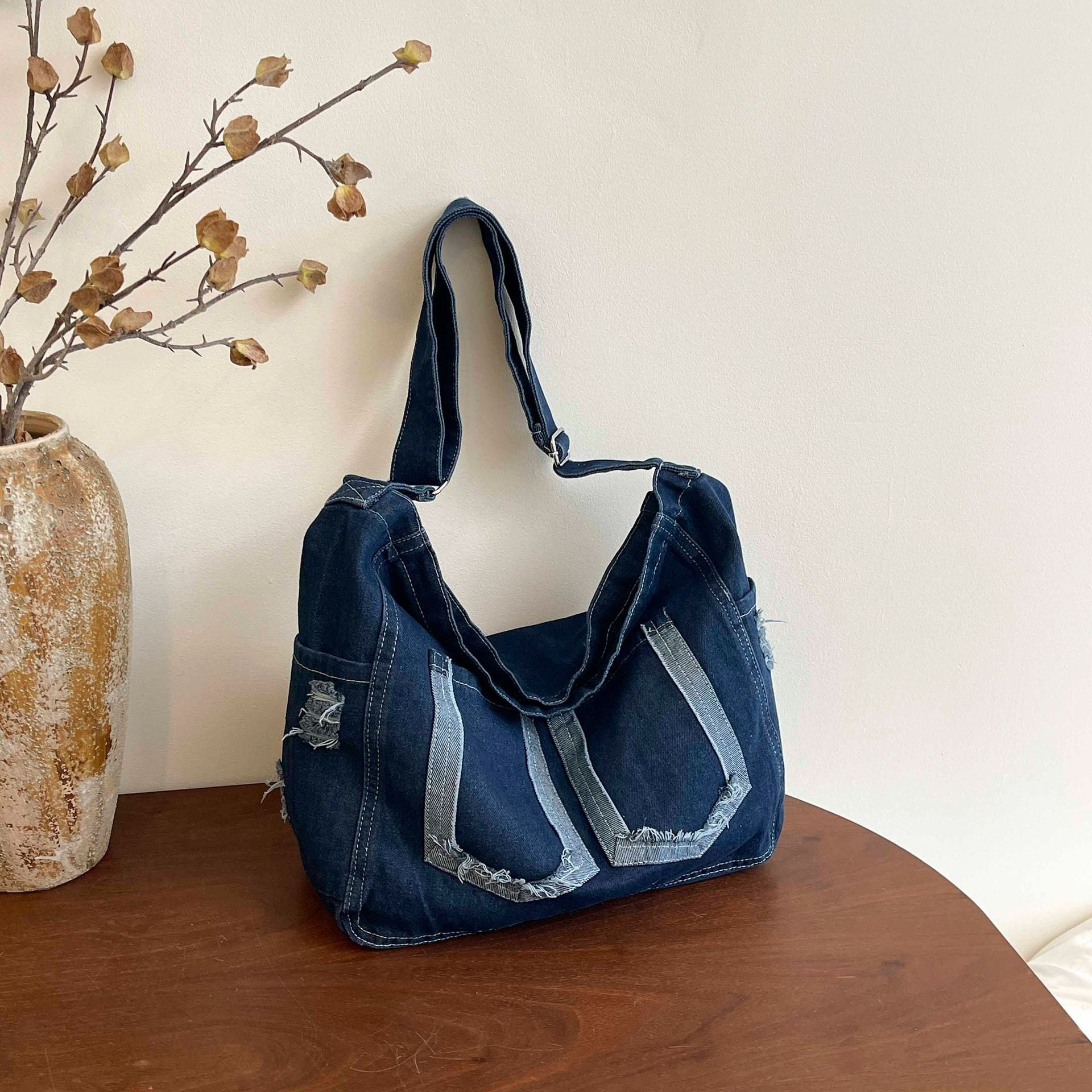 Personalized Raw Edge Denim Shoulder Bag Casual Messenger Bag