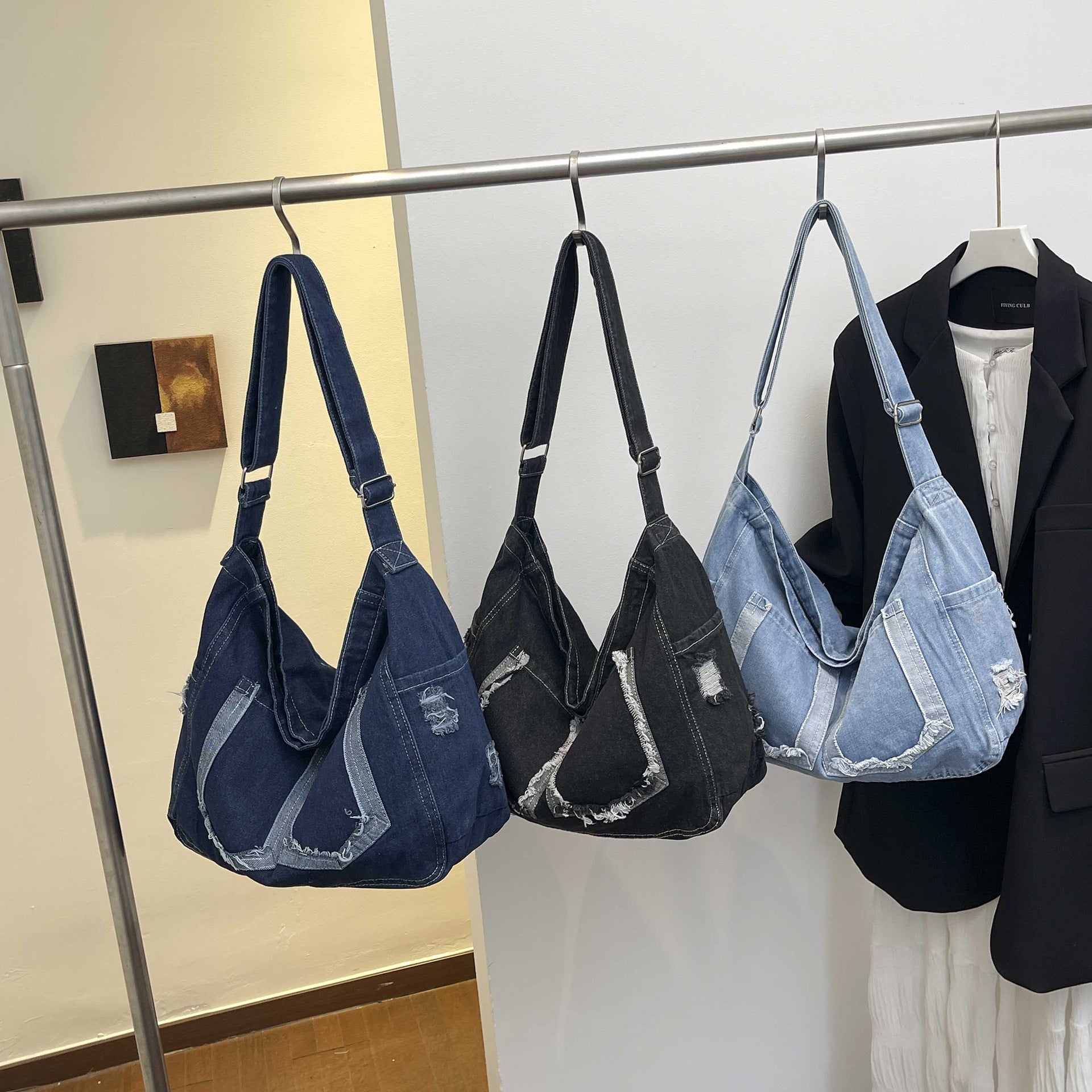 Personalized Raw Edge Denim Shoulder Bag Casual Messenger Bag