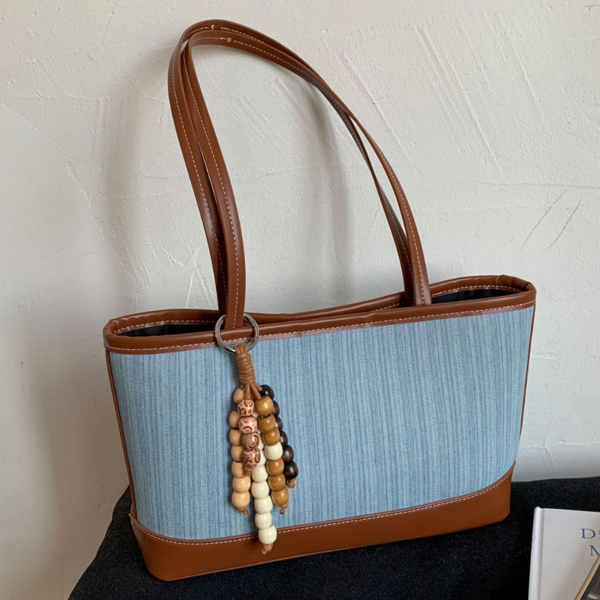 Ins Splicing Denim Tote Bag Large Capacity Women's Shoulder Bag