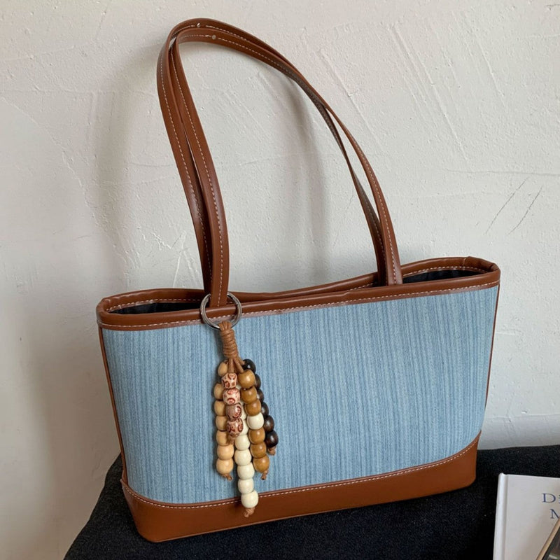 Ins Splicing Denim Tote Bag Large Capacity Women's Shoulder Bag