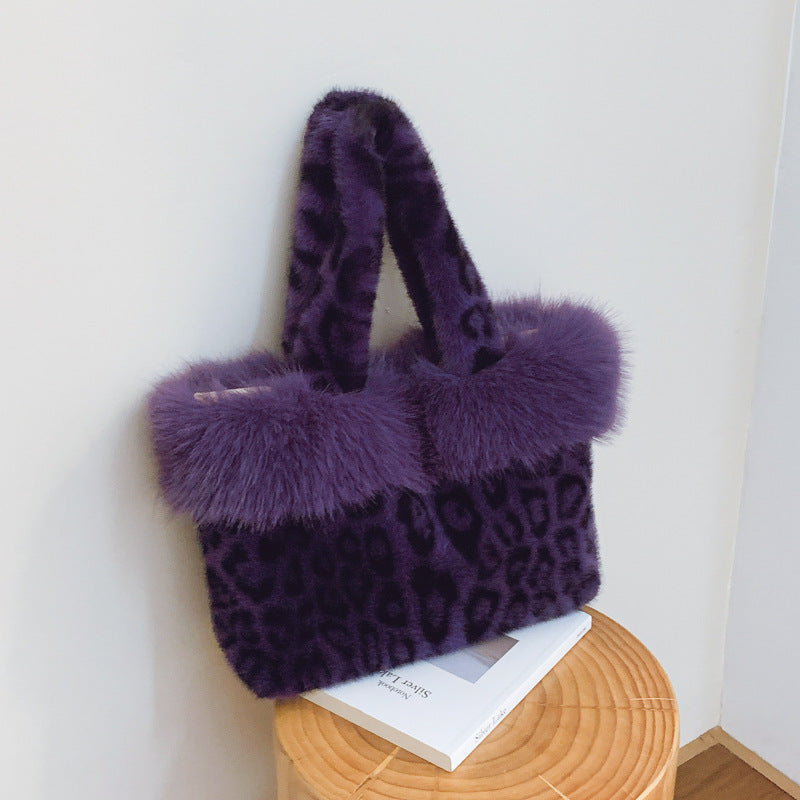 Leopard Print Plush Handbag Cute Girl Commuting Personalized Underarm Bag