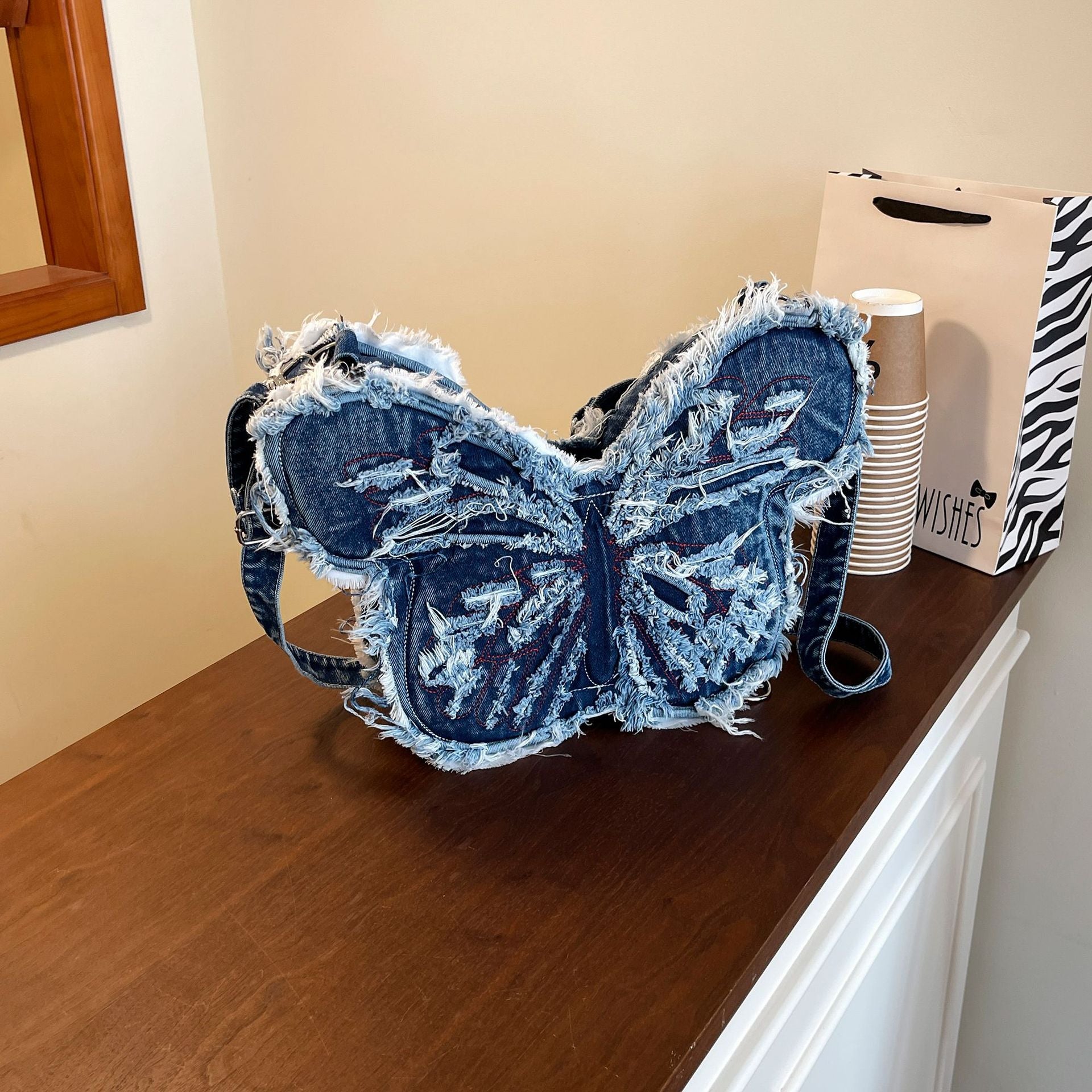 Butterfly Denim Shoulder Bag - Spice Girl Style