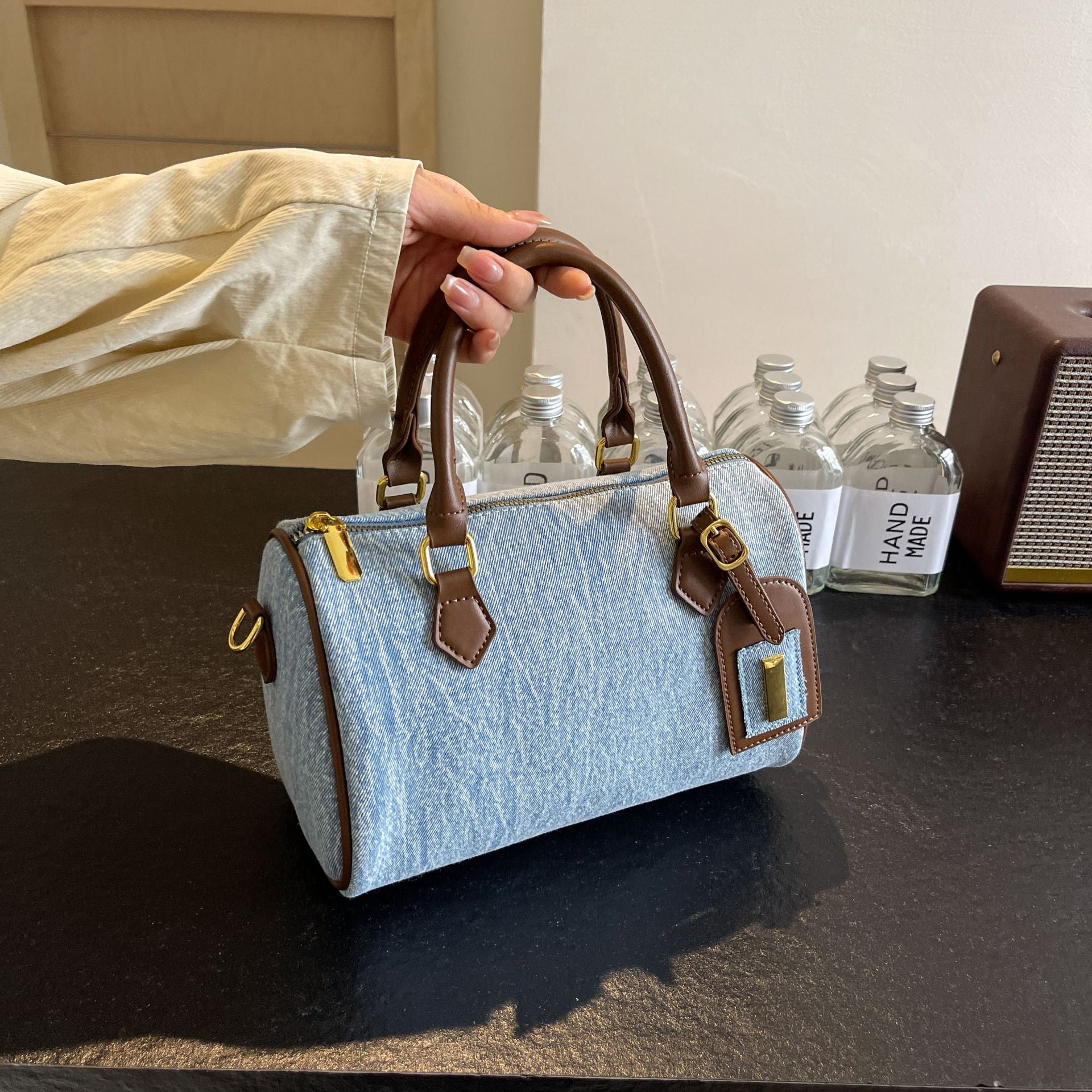 Vintage Boston Bag Denim Commuter Tote Women's Shoulder Crossbody