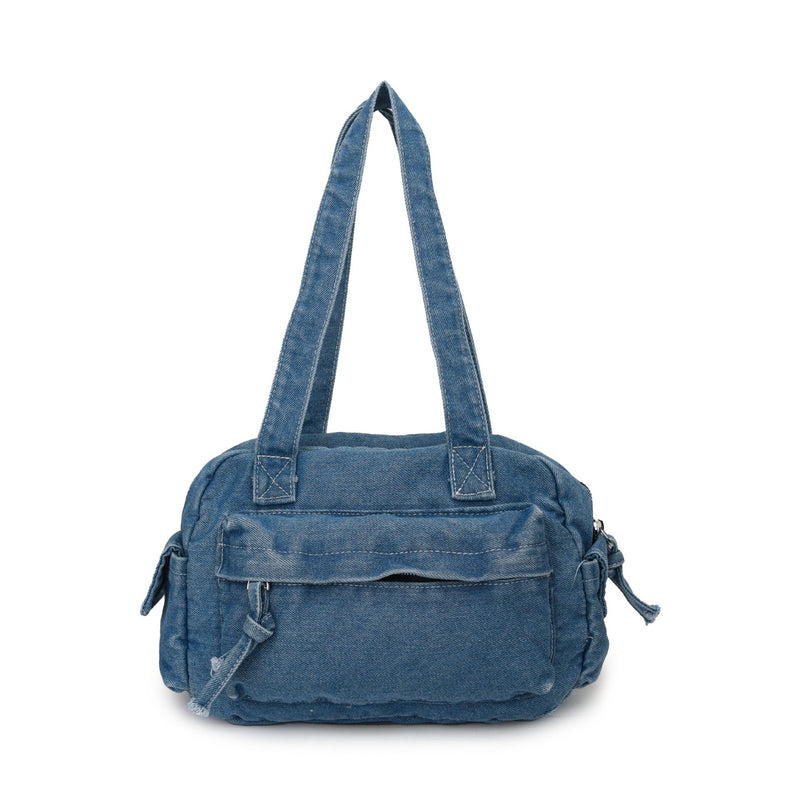 Large-Capacity Denim Tote Bag French Casual Commuting Retro Handbag