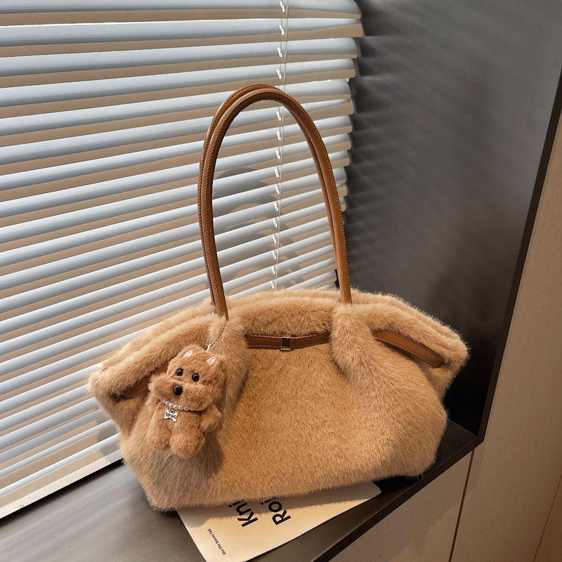 Demellier Plush Shoulder Bag Retro Fashion Large Capacity Tote