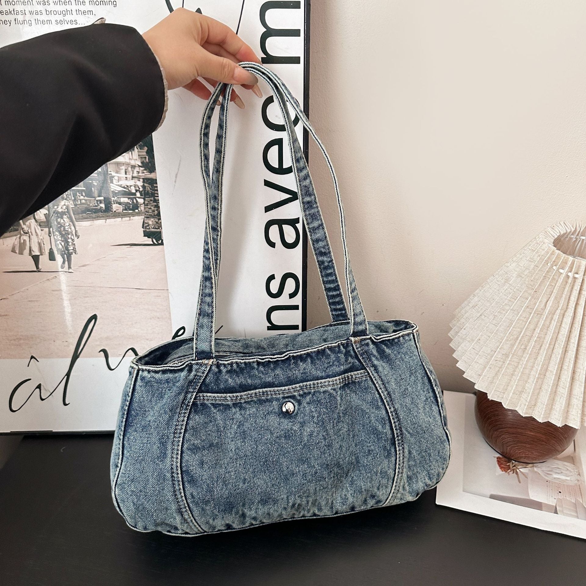 Denim Large-Capacity Armpit Bag, Old-Ed Shoulder Bag, Casual Commuter Light Travel Bag