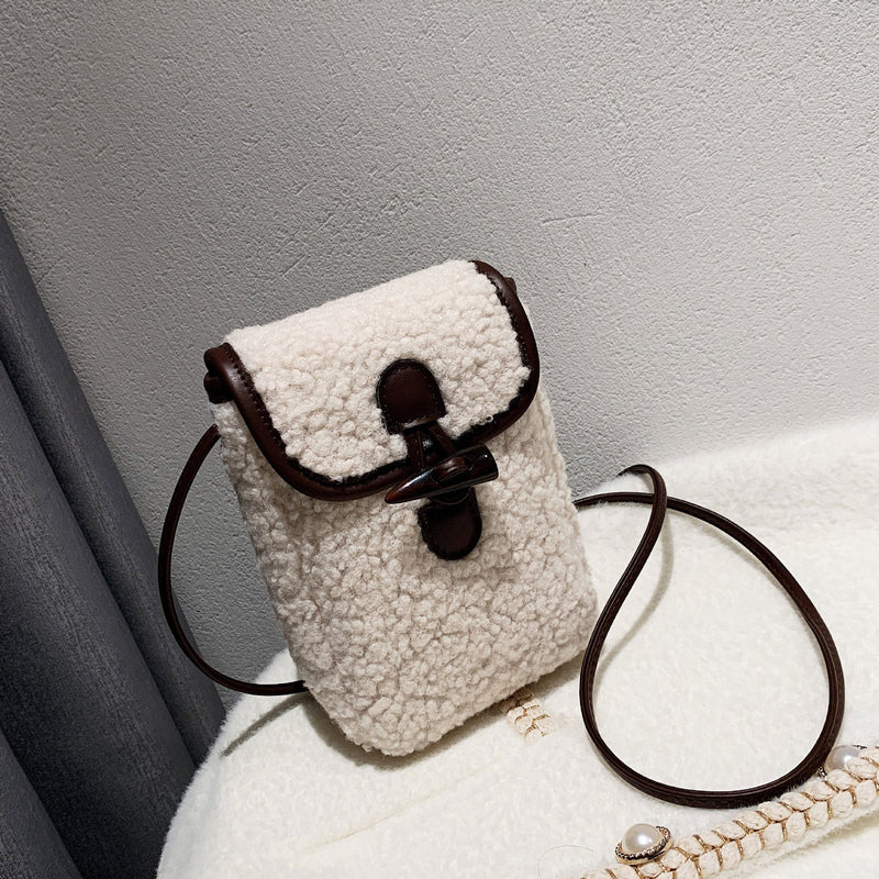 Mini Lamb Wool Square Bag Fashionable Messenger Shoulder Bag