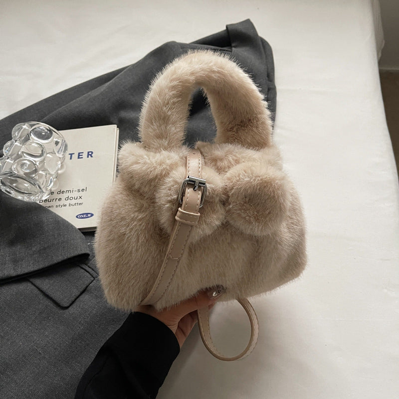 Retro Plush Bow Bag Fluffy Fashion Messenger Bag