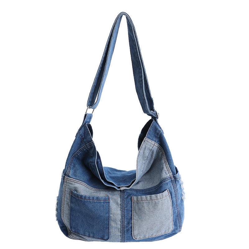 Retro Denim Shoulder Tote Bag Large Capacity Work Commuter