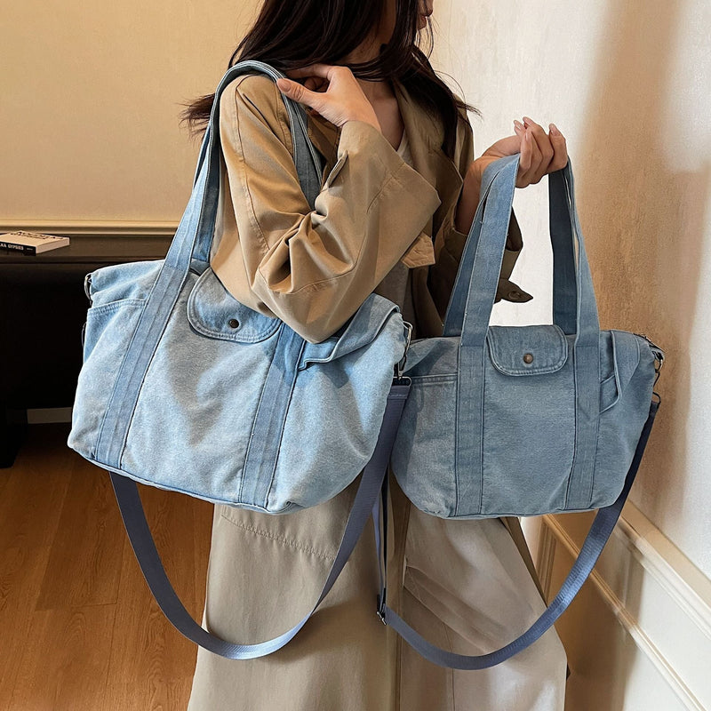 Trendy Large Capacity Denim Dragon Tote Bag for Women