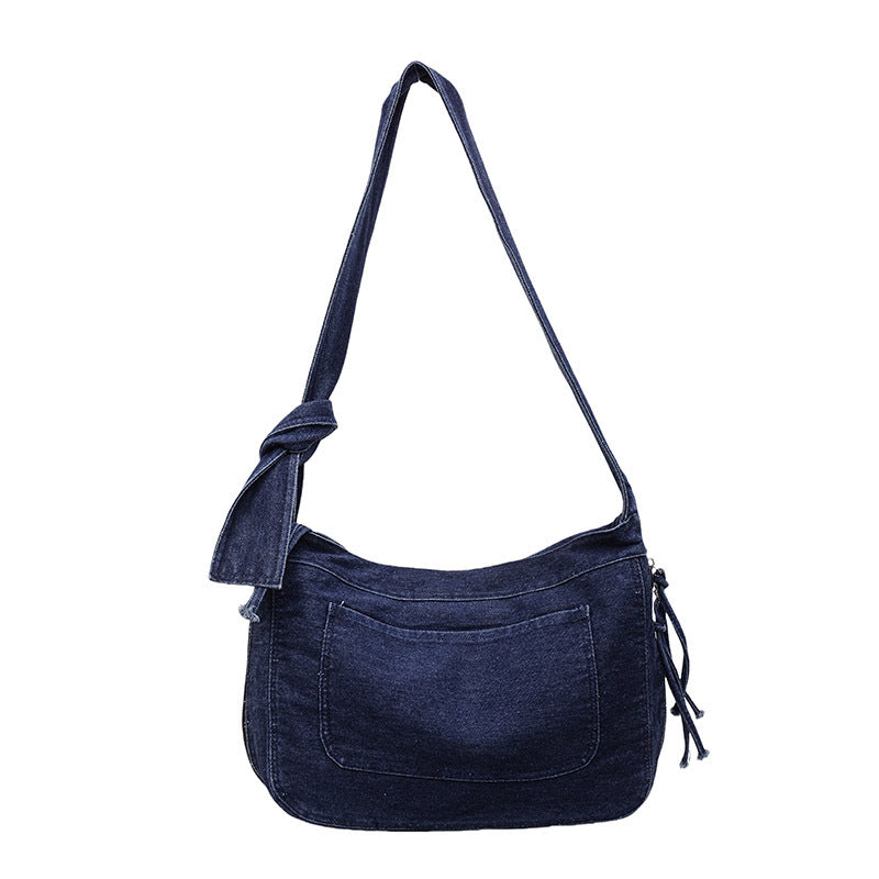 Splicing Contrast Shoulder Bag Denim Messenger Large Capacity Pillow Bag