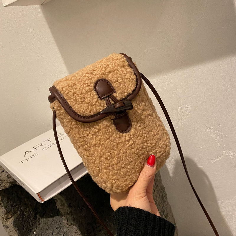 Mini Lamb Wool Square Bag Fashionable Messenger Shoulder Bag