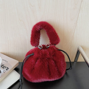 Light Luxury Plush Bucket Bag Cute Soft Handbag Shoulder Bag