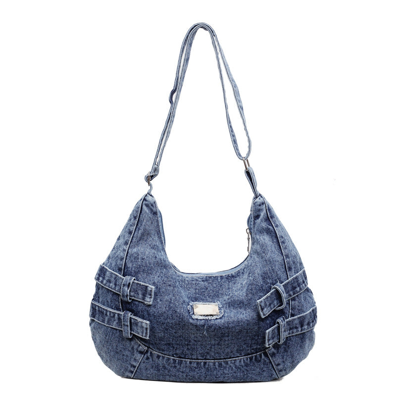 Large Capacity Denim Dumpling Bag Commuter Shoulder Bag