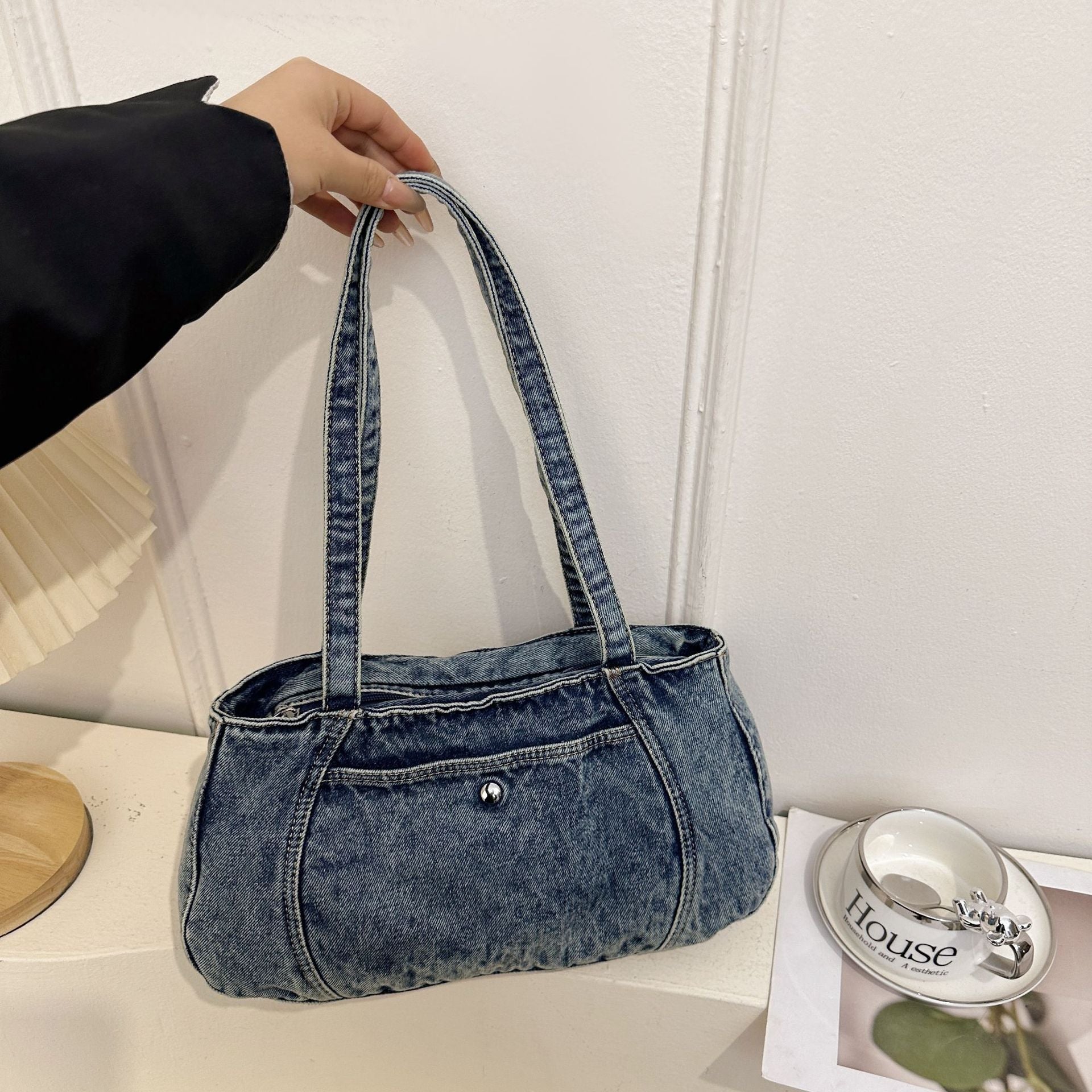 Denim Large-Capacity Armpit Bag, Old-Ed Shoulder Bag, Casual Commuter Light Travel Bag