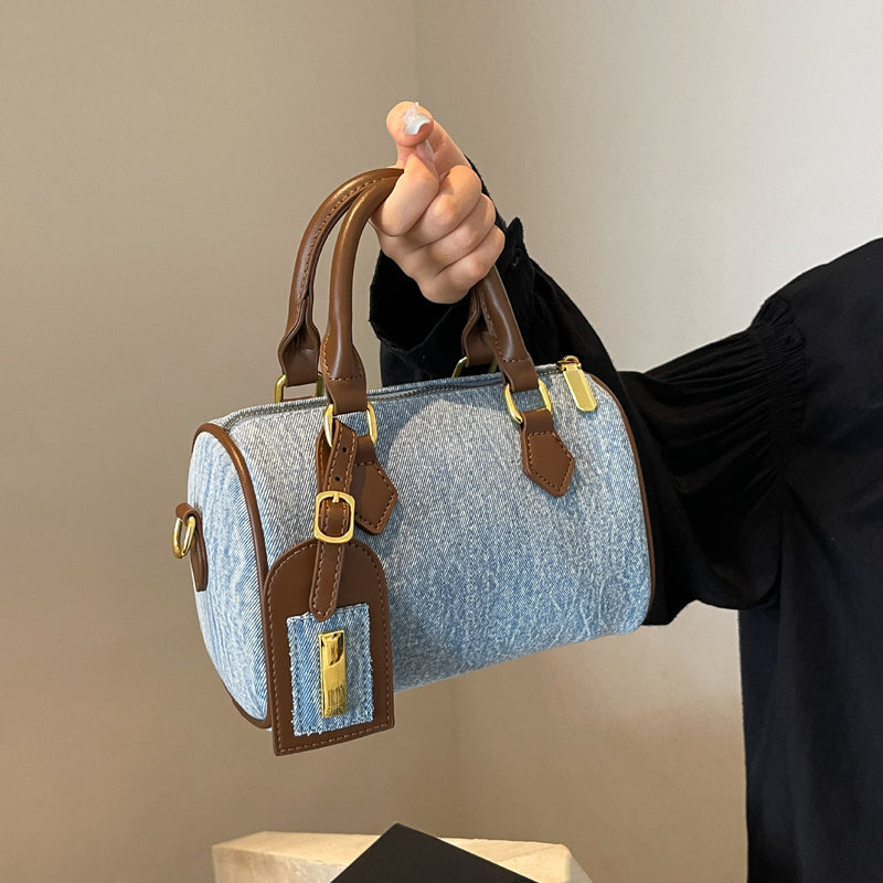 Vintage Boston Bag Denim Commuter Tote Women's Shoulder Crossbody