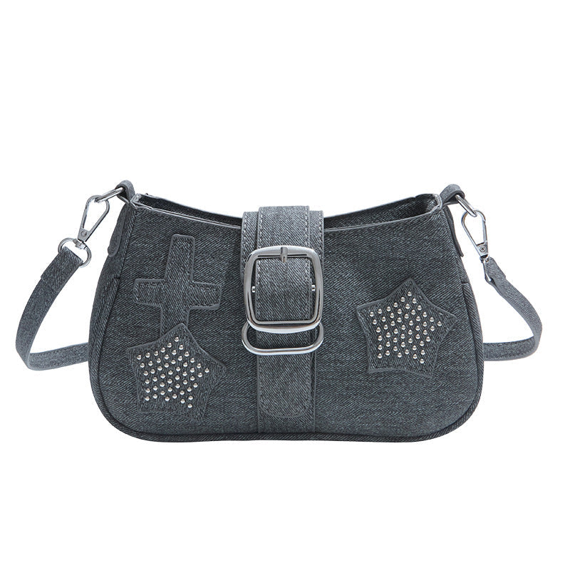 Personalized Denim Star Chain Shoulder Bag for Women