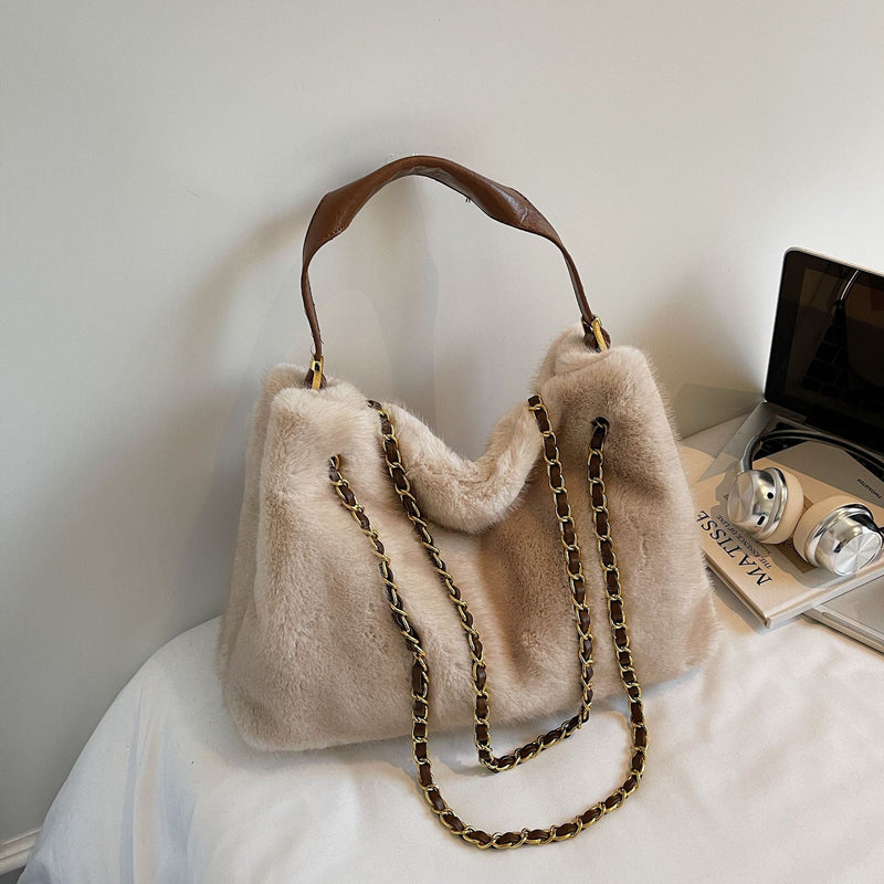 Retro Plush Chain Women's Bag - Large Capacity Underarm Bag