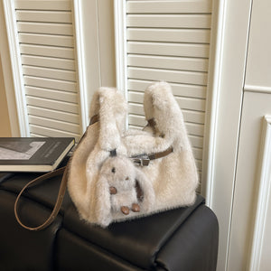 Light Luxury Plush Lock Shoulder Bag Trendy Commuter Messenger