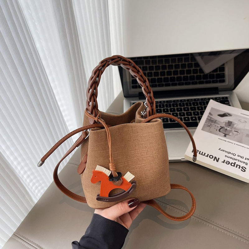 Denim Bucket Bag Trendy Shoulder Messenger Handbag for Women