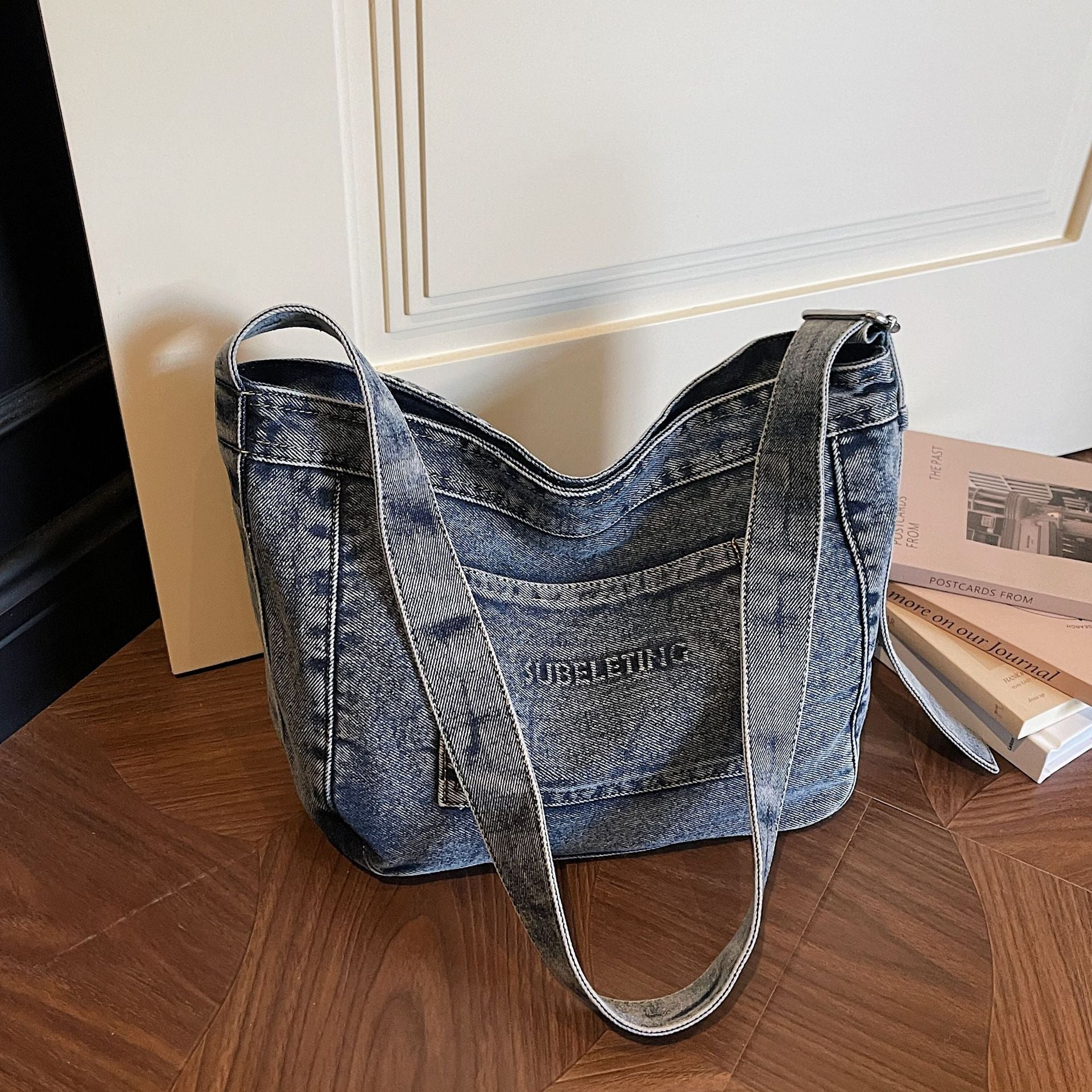 Large Capacity Denim Commuter Tote Bag
