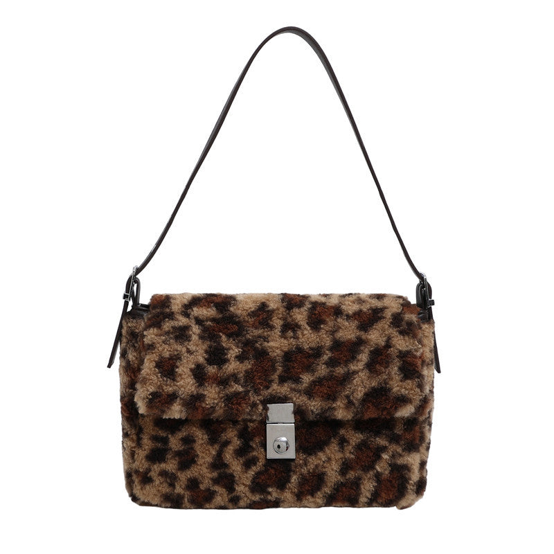 Super Fire Leopard Print Plush Bag Women's Trendy Underarm Bag