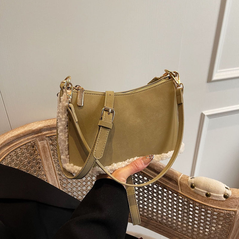 Retro Matte Suede Shoulder Bag Splicing Underarm Commuter Messenger
