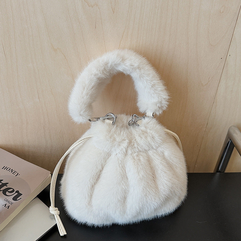 Light Luxury Plush Bucket Bag Cute Soft Handbag Shoulder Bag