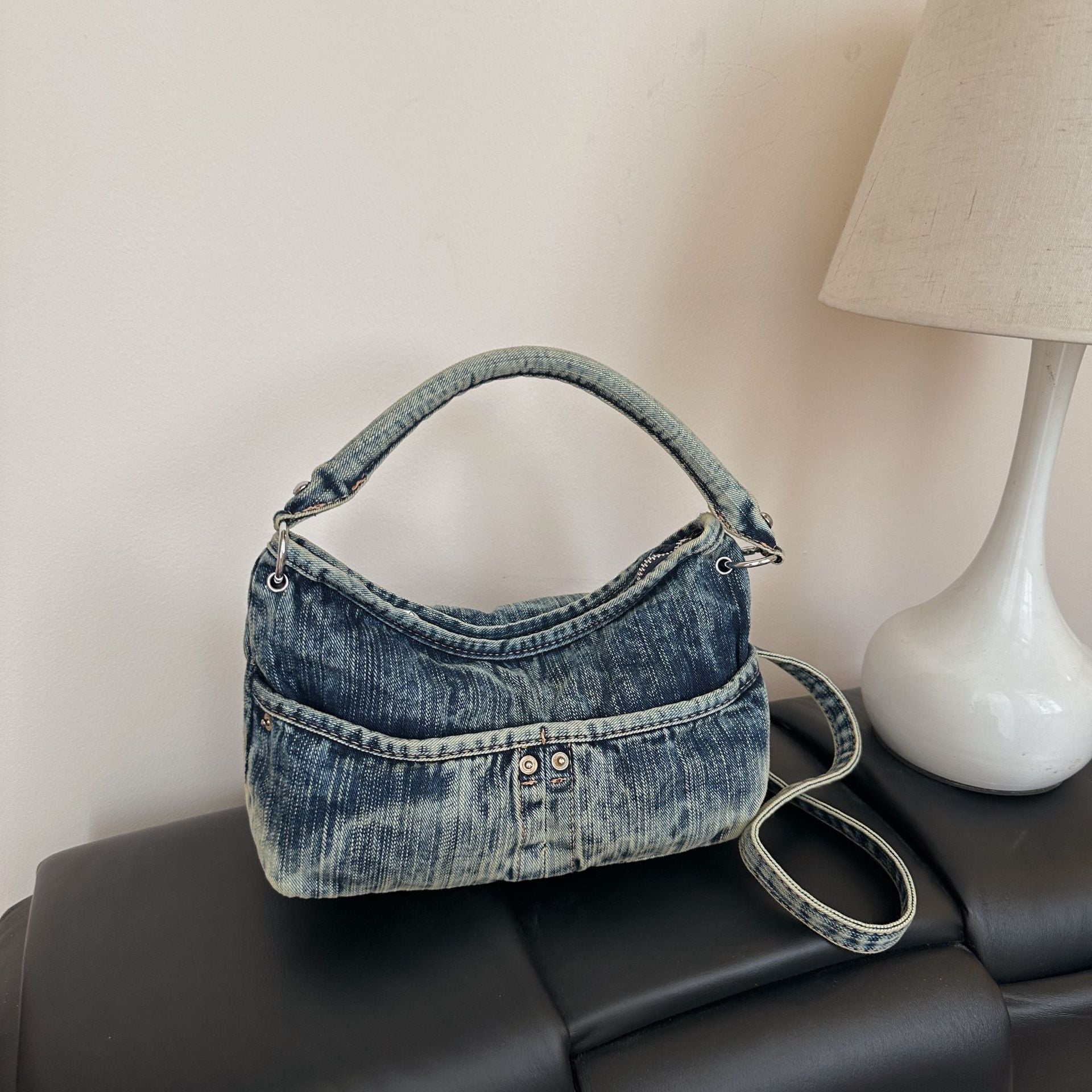 One Shoulder Messenger Bag Women's Commuter Denim Handbag