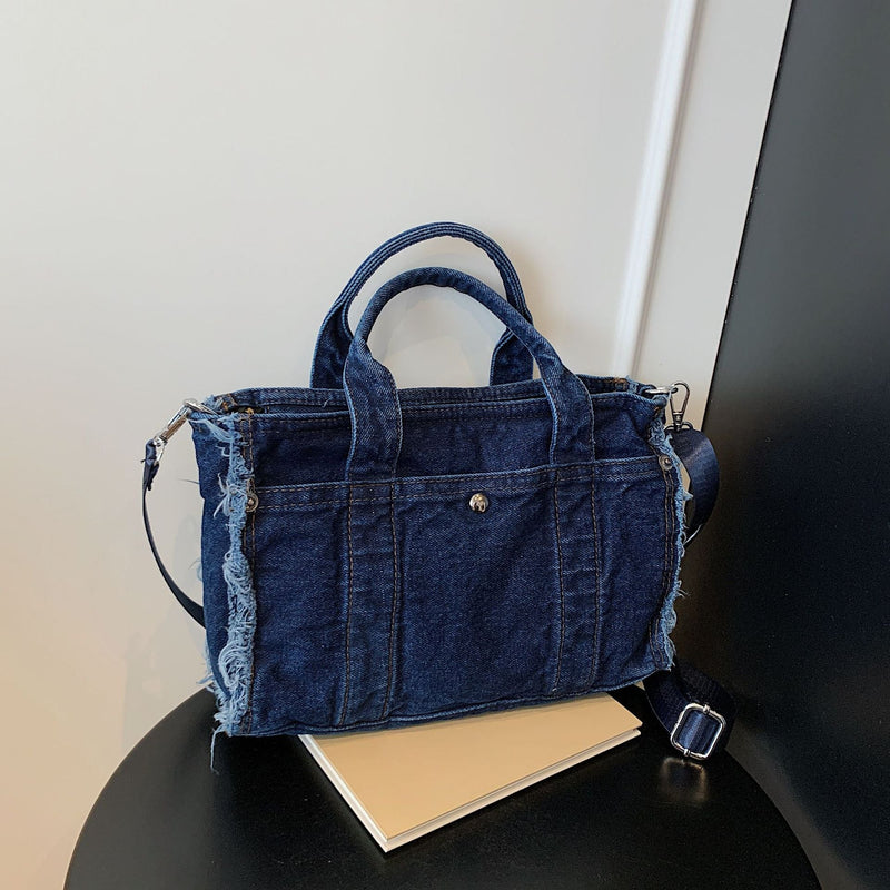 Denim Messenger Bag Large Capacity Casual Commuter Tote