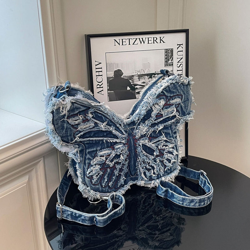 Butterfly Denim Shoulder Bag - Spice Girl Style