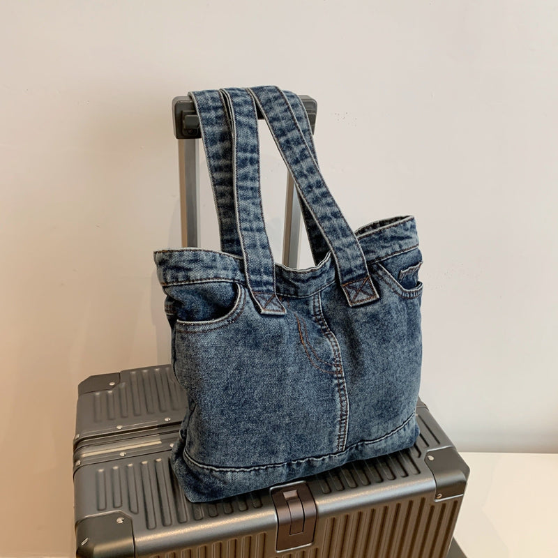 Retro Denim Shoulder Bag Large Capacity Literary Casual Versatile Commuting Tote