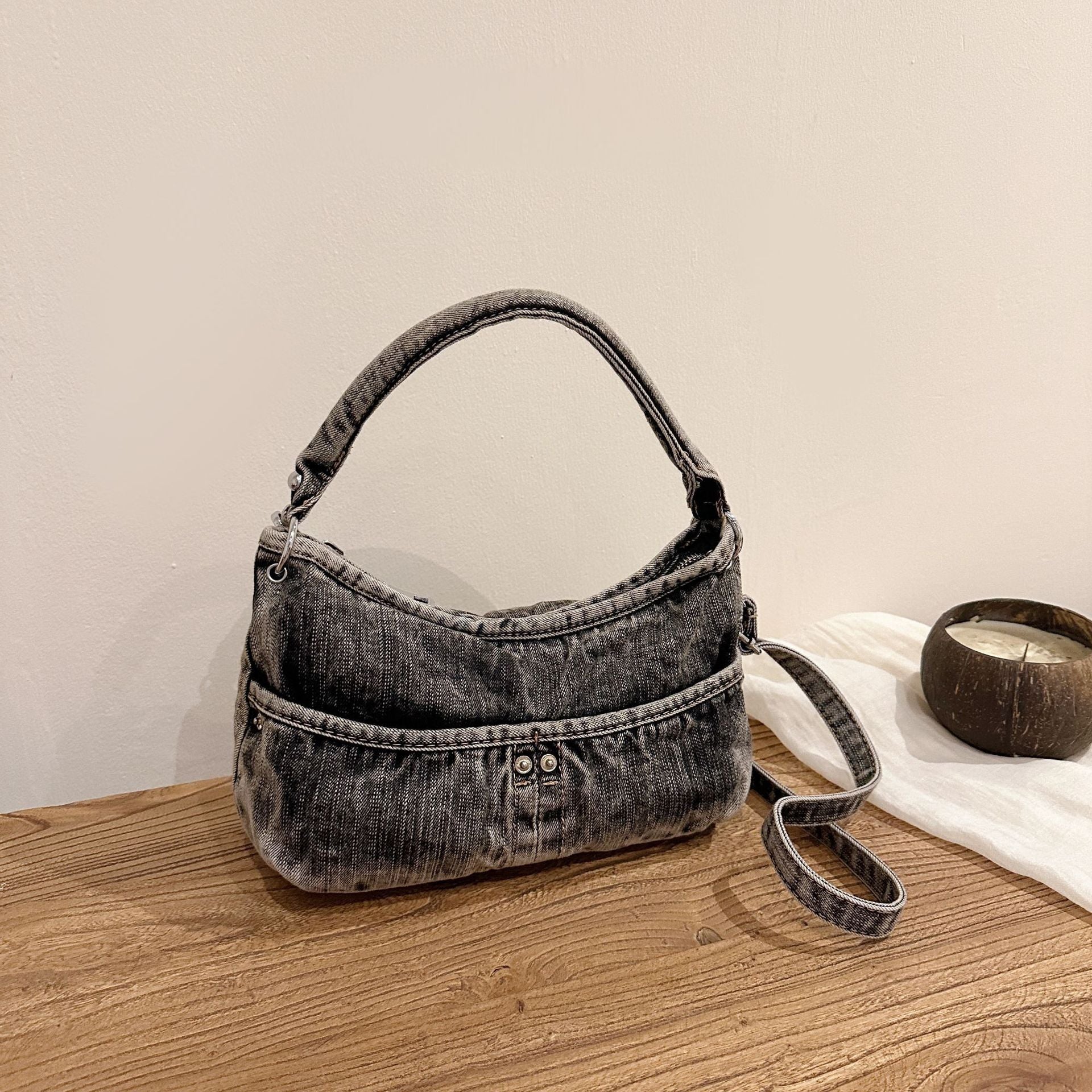 One Shoulder Messenger Bag Women's Commuter Denim Handbag