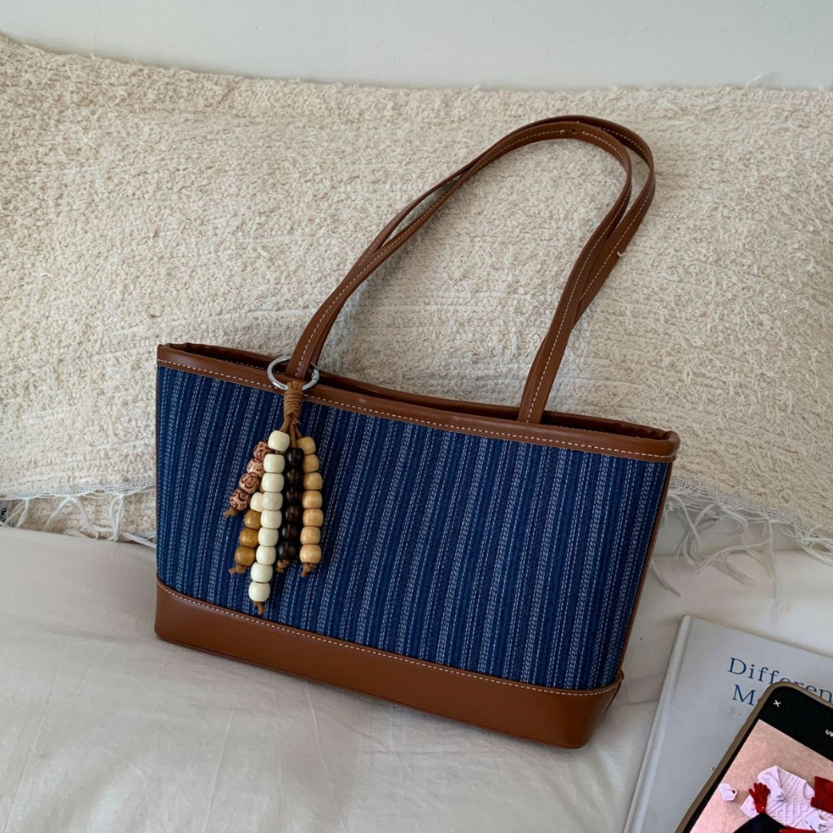 Ins Splicing Denim Tote Bag Large Capacity Women's Shoulder Bag