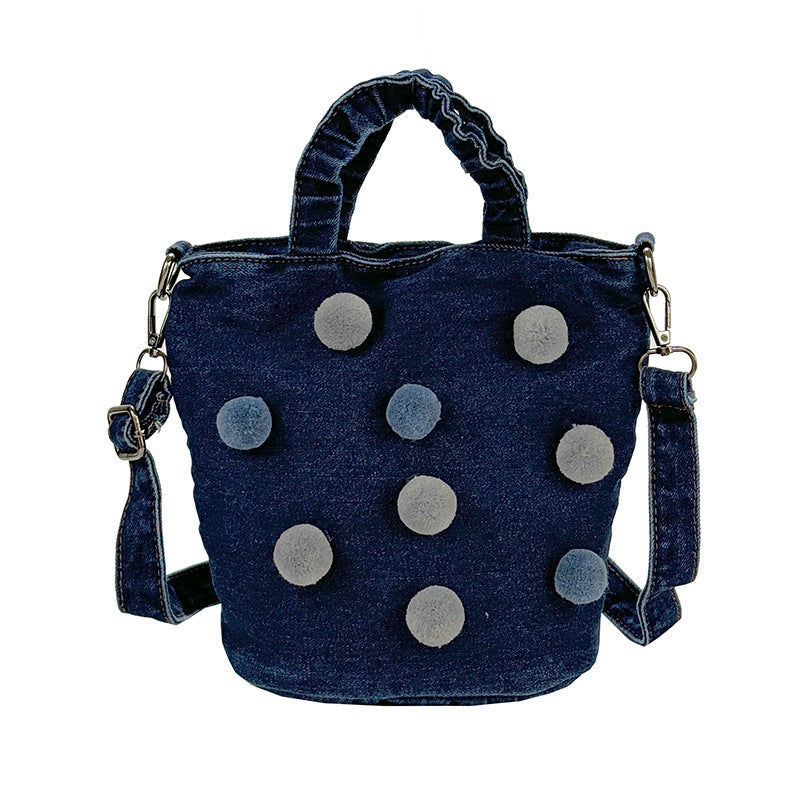 Polka Dot Denim Messenger Bag for Commuting