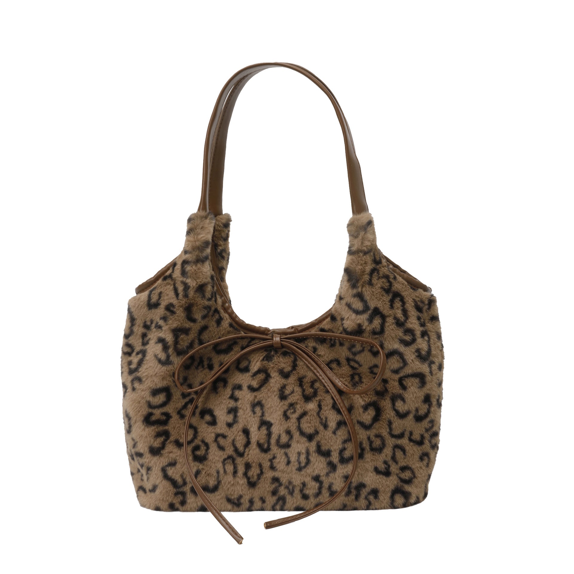 Leopard Print Plush Tote Bag for Women Light Luxury Commuter Bag