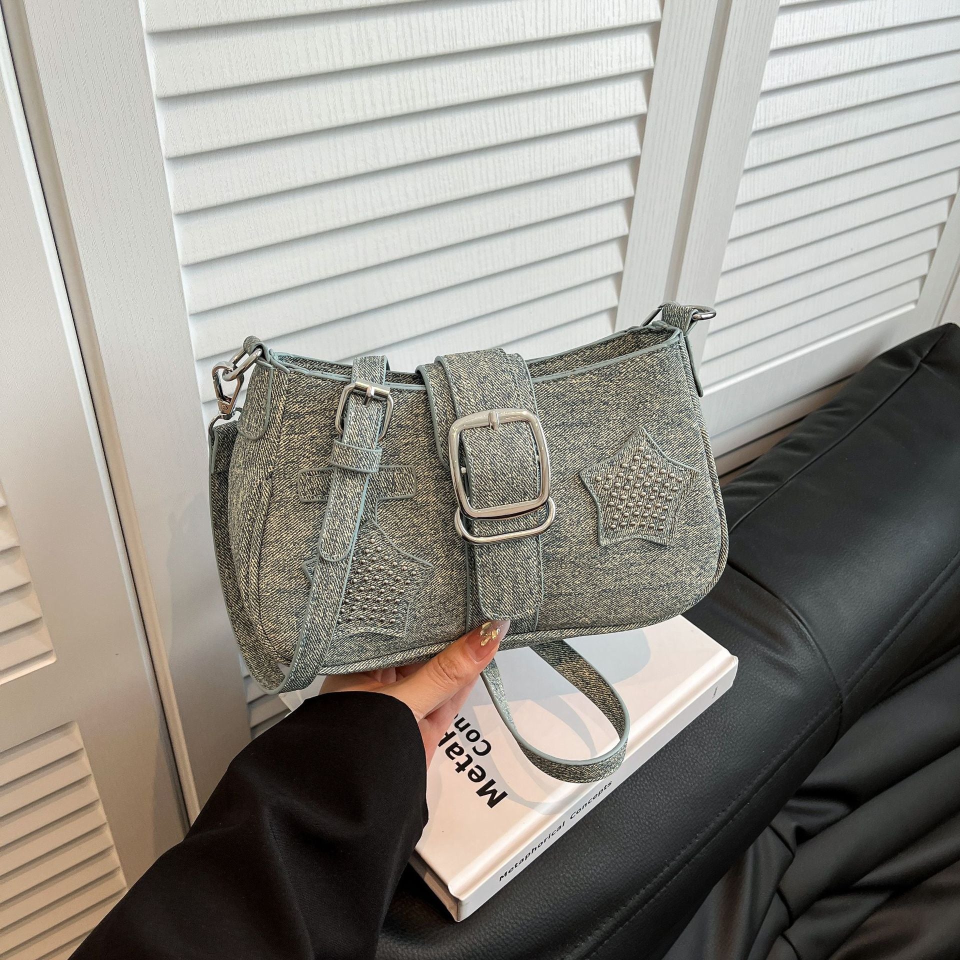 Personalized Denim Star Chain Shoulder Bag for Women