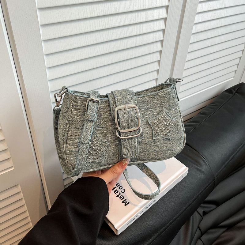 Personalized Denim Star Chain Shoulder Bag for Women
