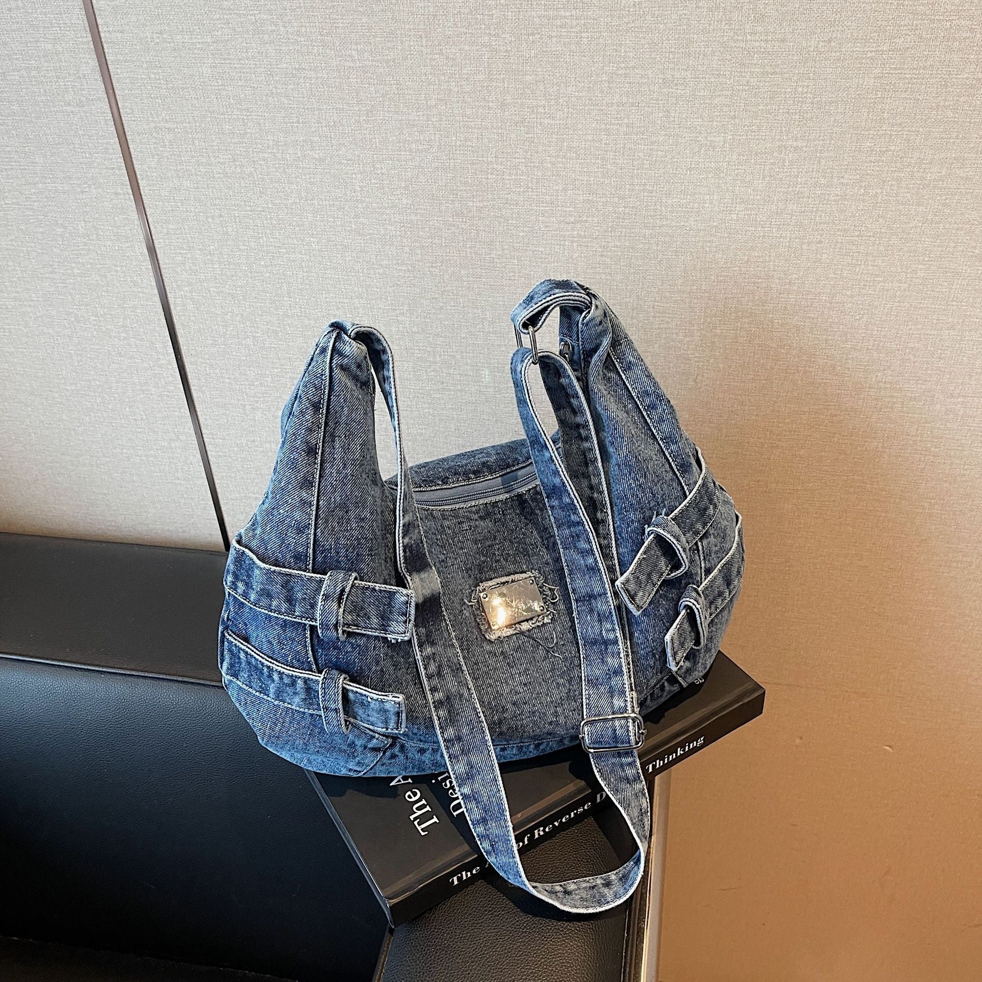 Large Capacity Denim Dumpling Bag Commuter Shoulder Bag