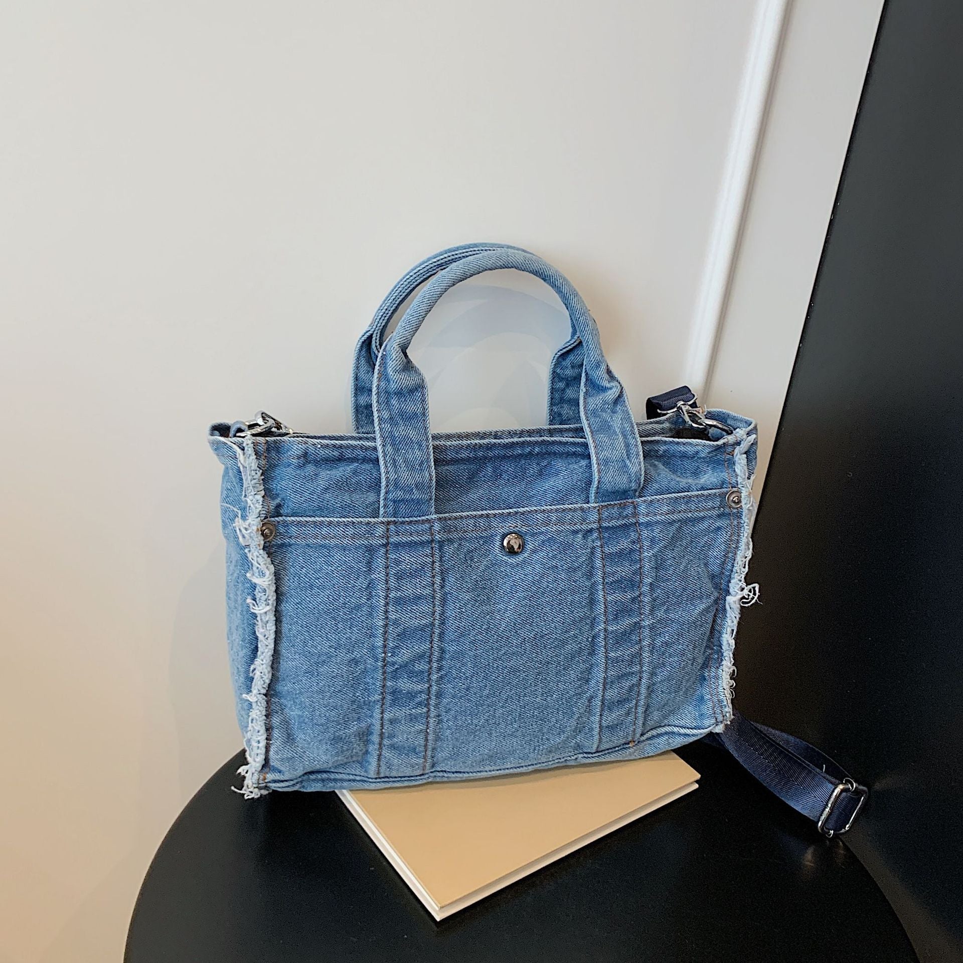 Denim Messenger Bag Large Capacity Casual Commuter Tote